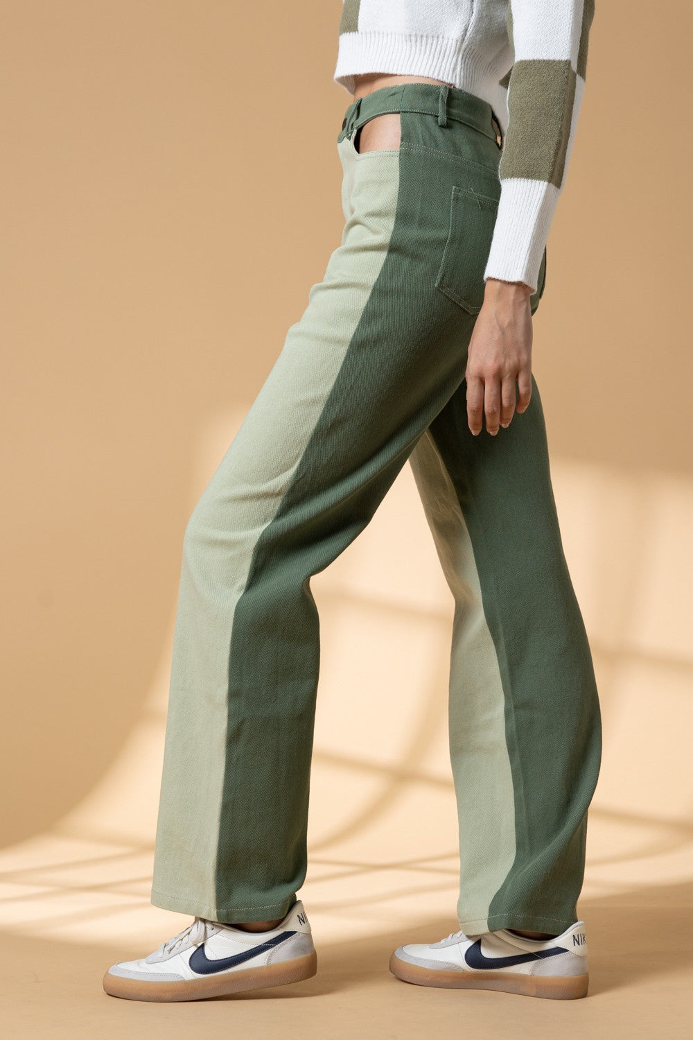 ADDISON CUTOUT DETAIL HIGH WAIST COLOR BLOCK PANTS