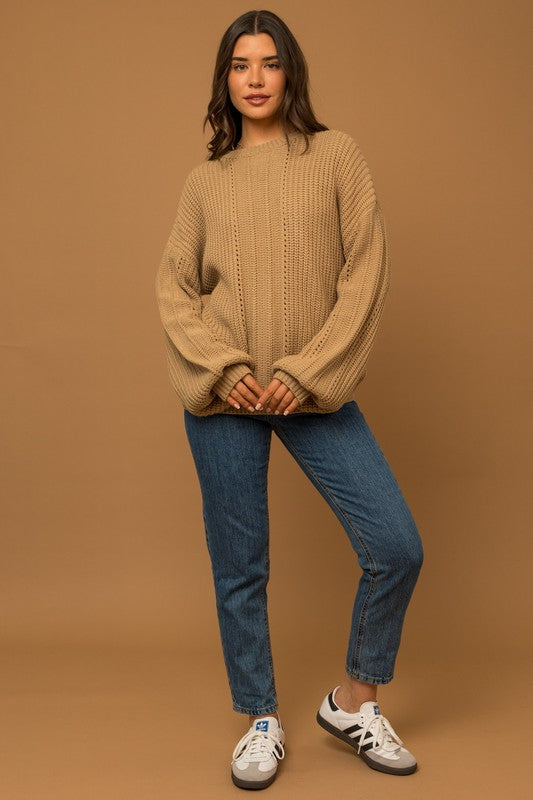 BALLOON SLEEVE BRAID SWEATER