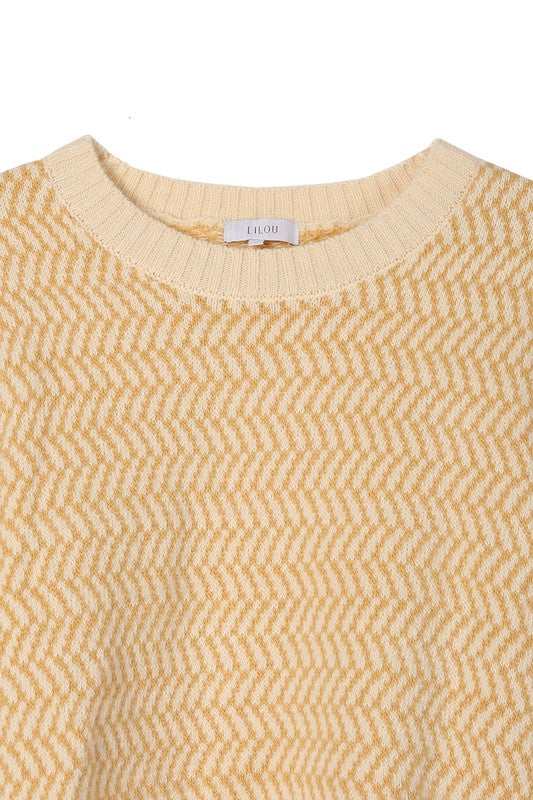 HERRINGBONE PATTERN CREW NECK SWEATER