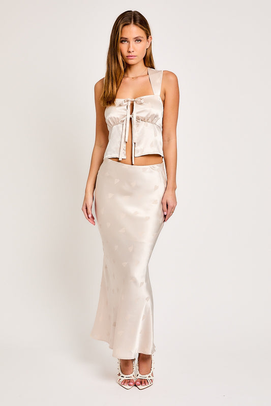 FRONT TIE WIDE STRAP TOP WITH BIAS CUT MAXI SKIRT