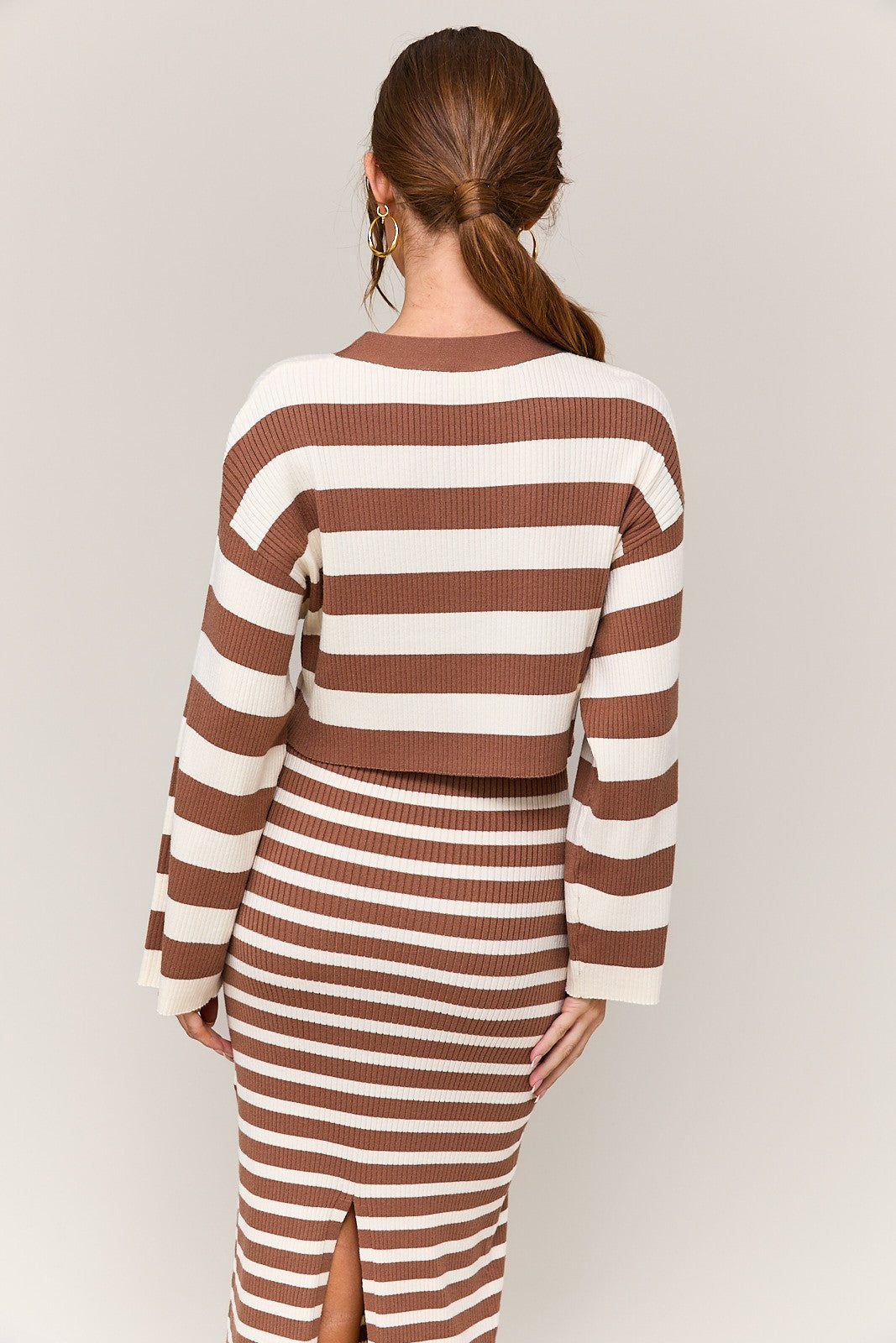 TUBE STRIPE RIBBED DRESS WITH RIBBED CARDIGAN