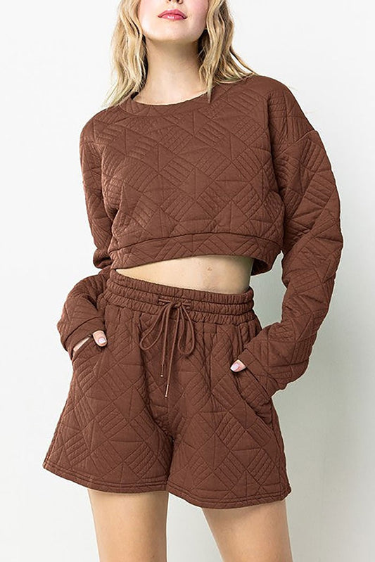 QUILTED CROP TOP AND SHORTS SET