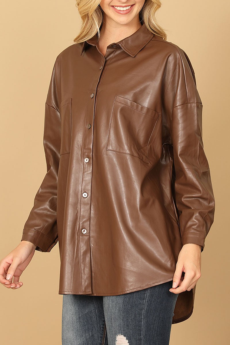 LONG SLEEVE LEATHER TOP