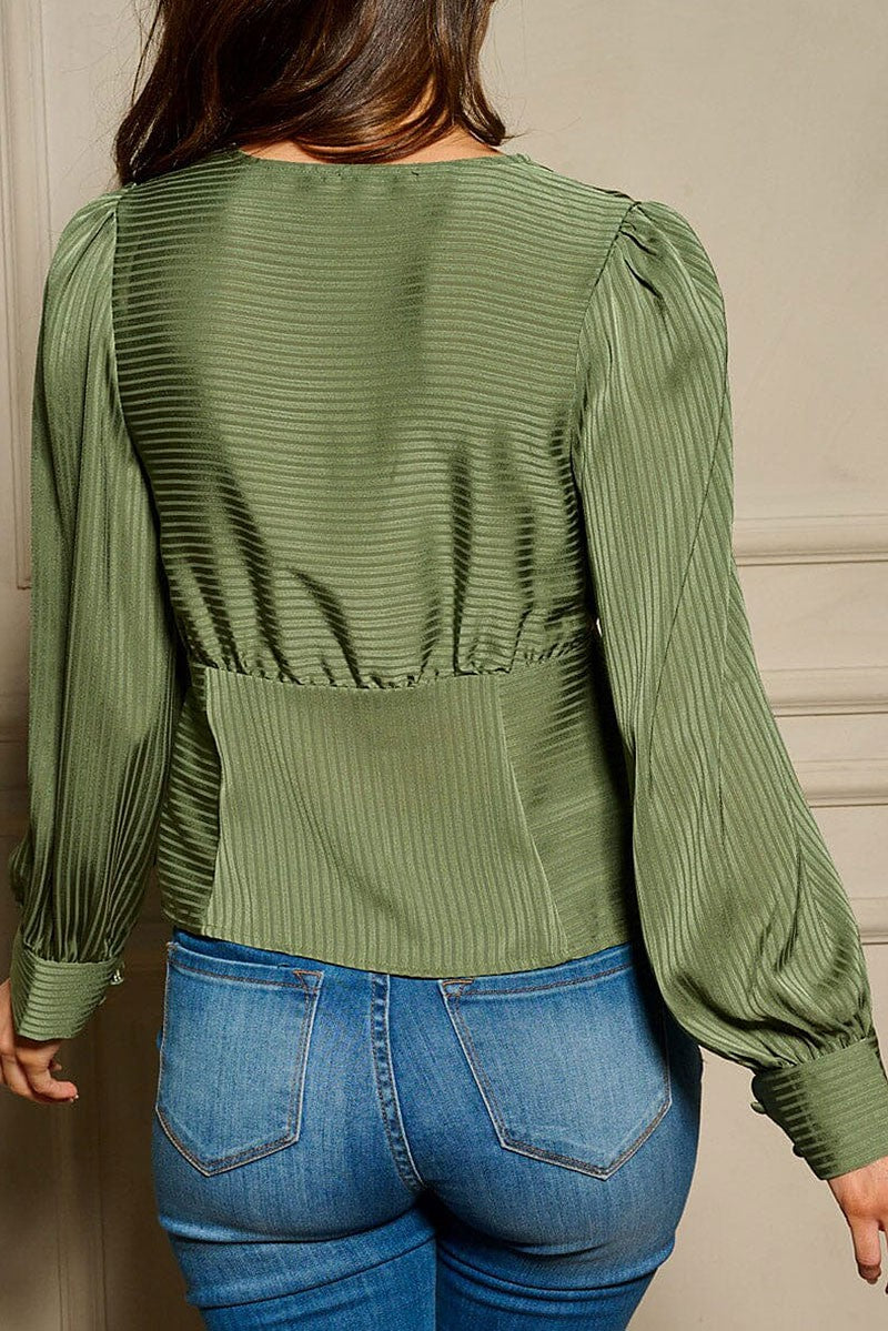 LONG SLEEVE BUTTON UP V-NECK BLOUSE TOP