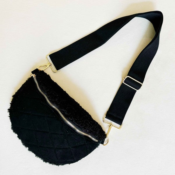 FUZZY AND QUILTED LUXE SLING BAG