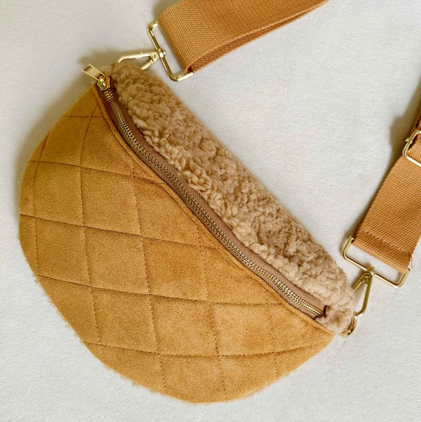 FUZZY AND QUILTED LUXE SLING BAG