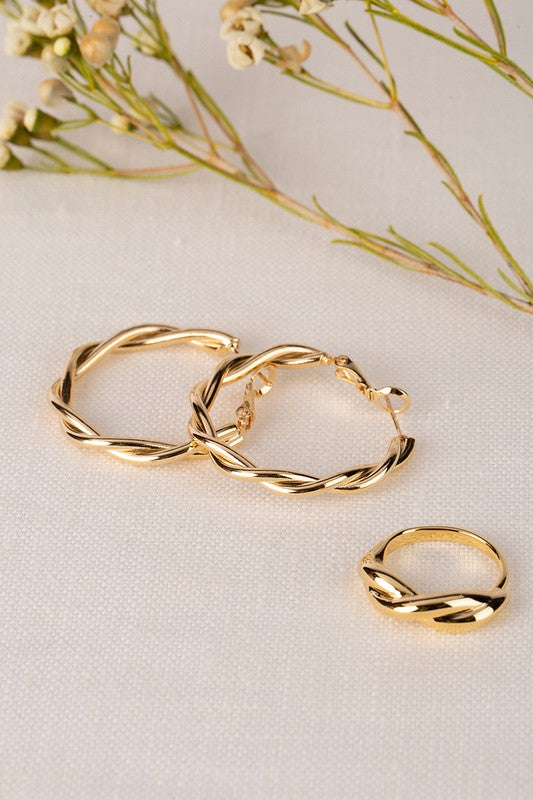 BIG SIZED RIPPLE RING AND EARRING SET