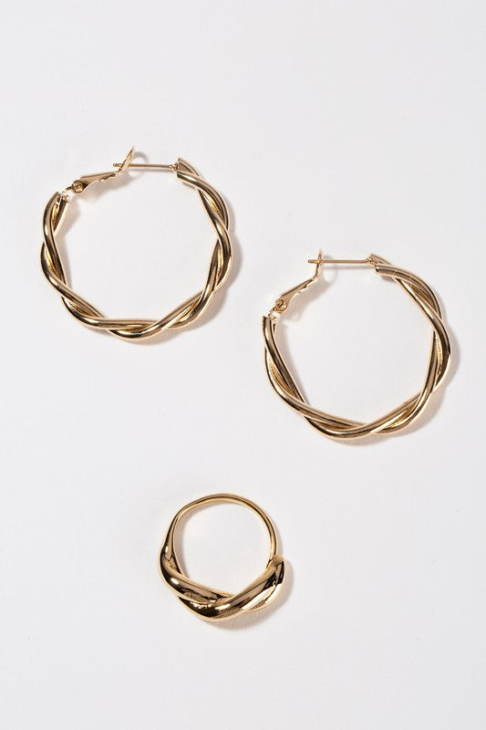 BIG SIZED RIPPLE RING AND EARRING SET